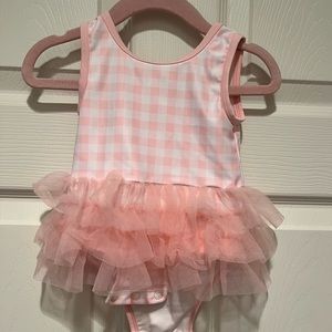 Pink gingham baby bathing suit size 6 months with pink tutu attached